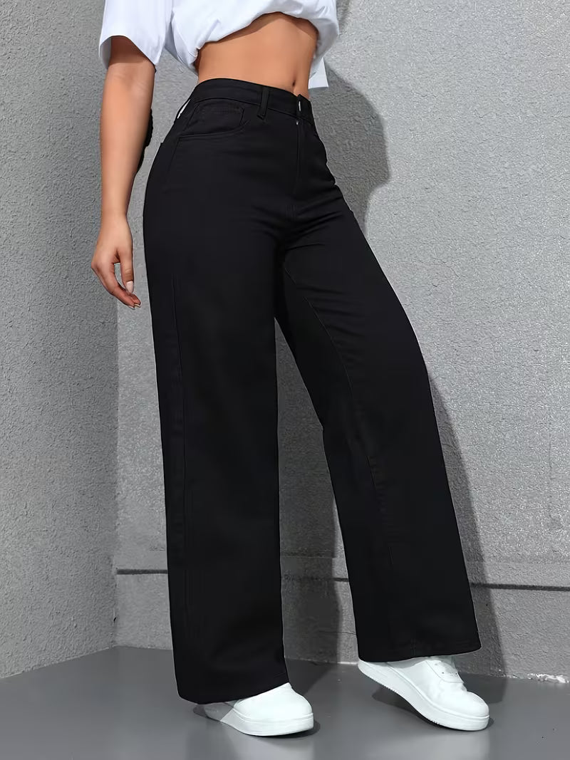 Women's High-Waist Draped Straight Denim Trousers