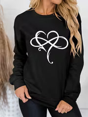 Women's Minimalist Heart Print Pullover Sweatshirt