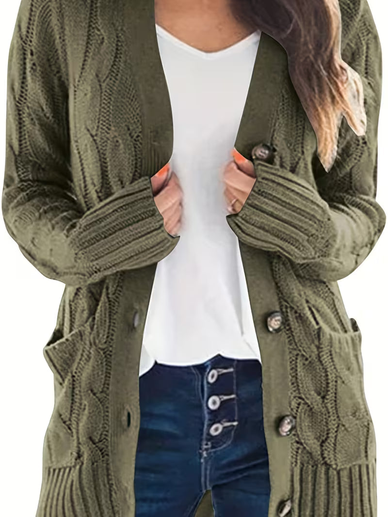 Women's Olive Green Cable Knit Cardigan