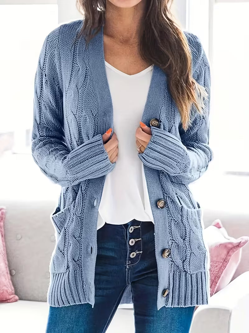 Women's Olive Green Cable Knit Cardigan