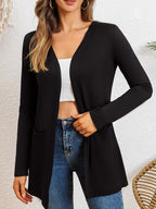 Women's Mid-Length Open-Front Cardigan, Dual Pockets