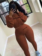 Women's Letter Embroidery Sweatshirt & Skinny Pants Set
