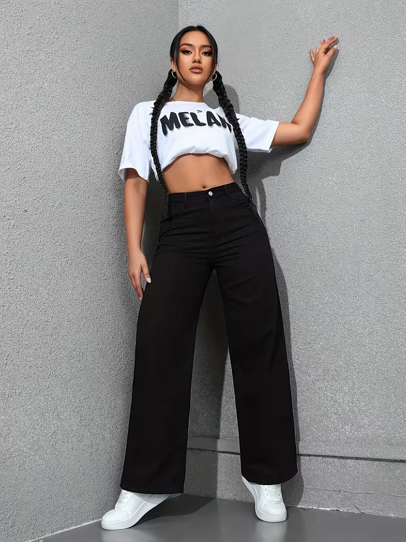 Women's High-Waist Draped Straight Denim Trousers