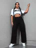Women's High-Waist Draped Straight Denim Trousers