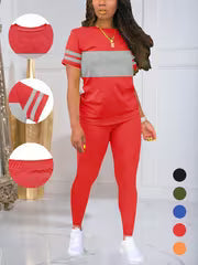 Women's Contrast Stretch Top & Pants Set