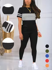 Women's Contrast Stretch Top & Pants Set