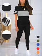 Women's Contrast Stretch Top & Pants Set