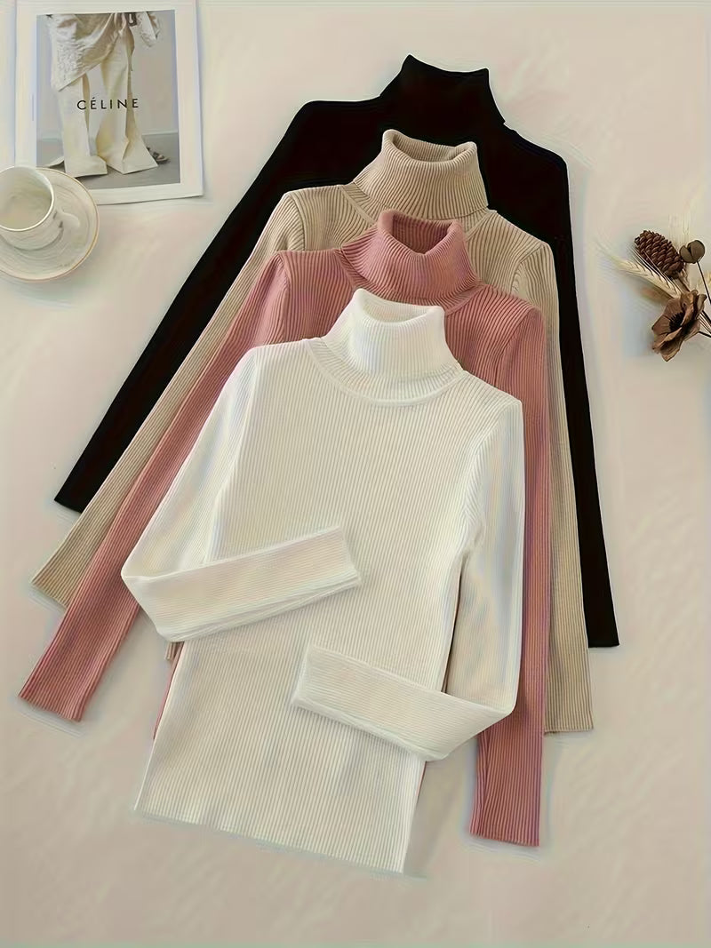 Women's High Turn-Collar Pullover Sweater Set