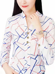 Women's Striped Long-Sleeve Shirt with Stand Collar