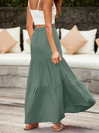 Women's Pleated High-Waist A-Line Beach Skirt