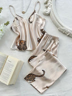 Women's Leopard Print V-Neck 2pc Sleepwear Set