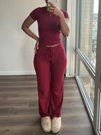 Women's Short Sleeve Top & Wide-Leg Pants Set