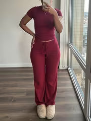 Women's Short Sleeve Top & Wide-Leg Pants Set