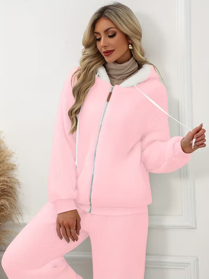 Women's Plus Size Plush Fleece Zip-Up Hooded Jacket