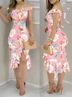 Women's Plaid Print Ruffle Hem Dress