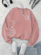 Women's Round Neck Bear Print Sweatshirt