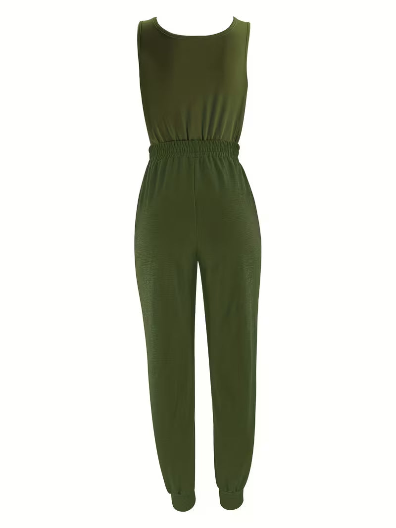 Women's Solid Color Vest and Jogger Set