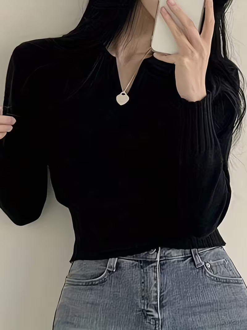 Women's Casual V-Neck POLO Sweater