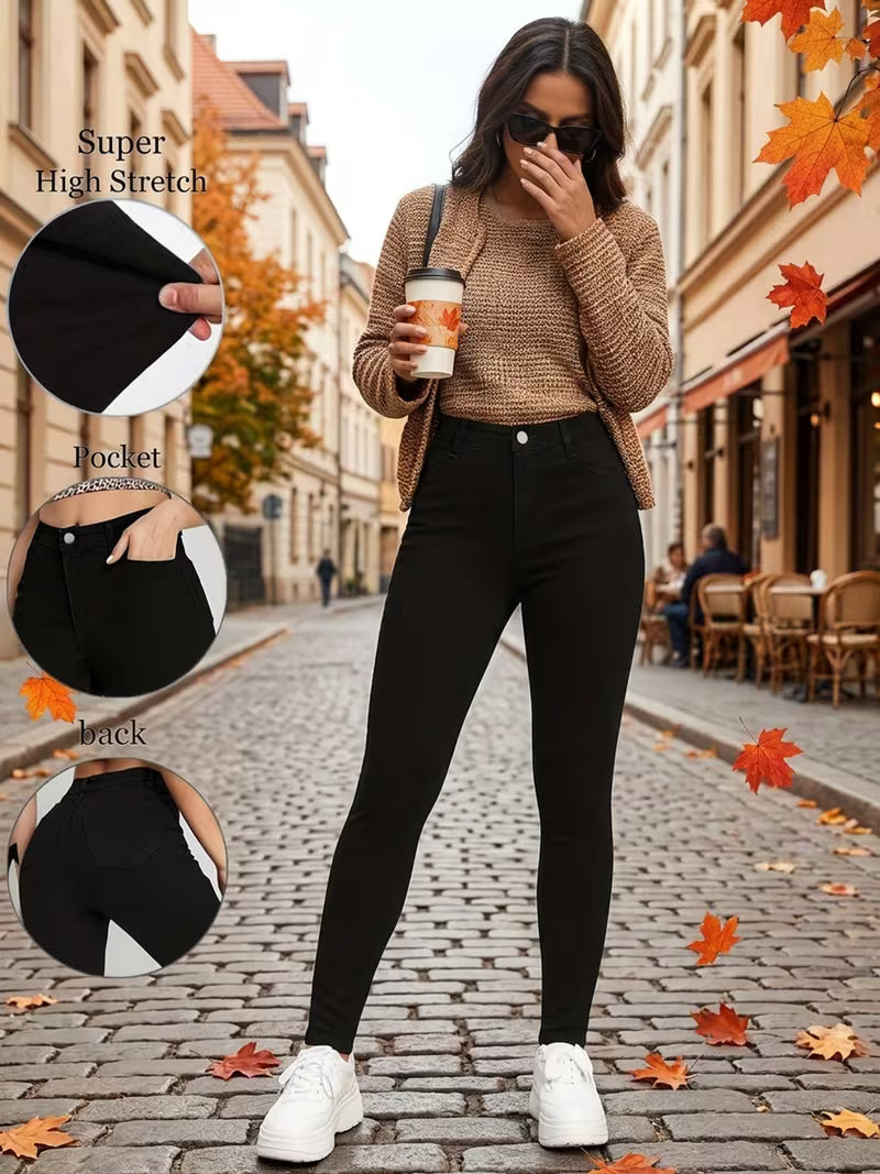 Women's High-Waisted Slim Fit Mock Jeans
