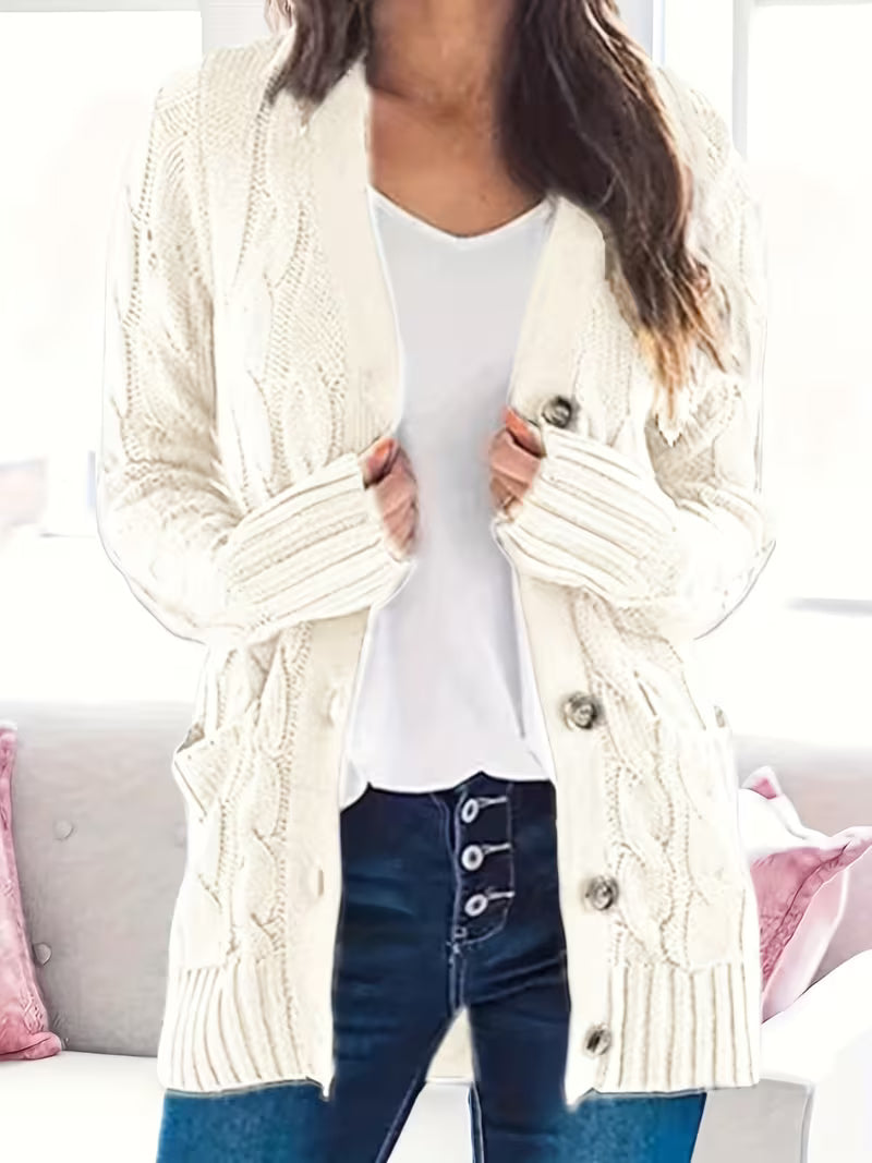 Women's Olive Green Cable Knit Cardigan