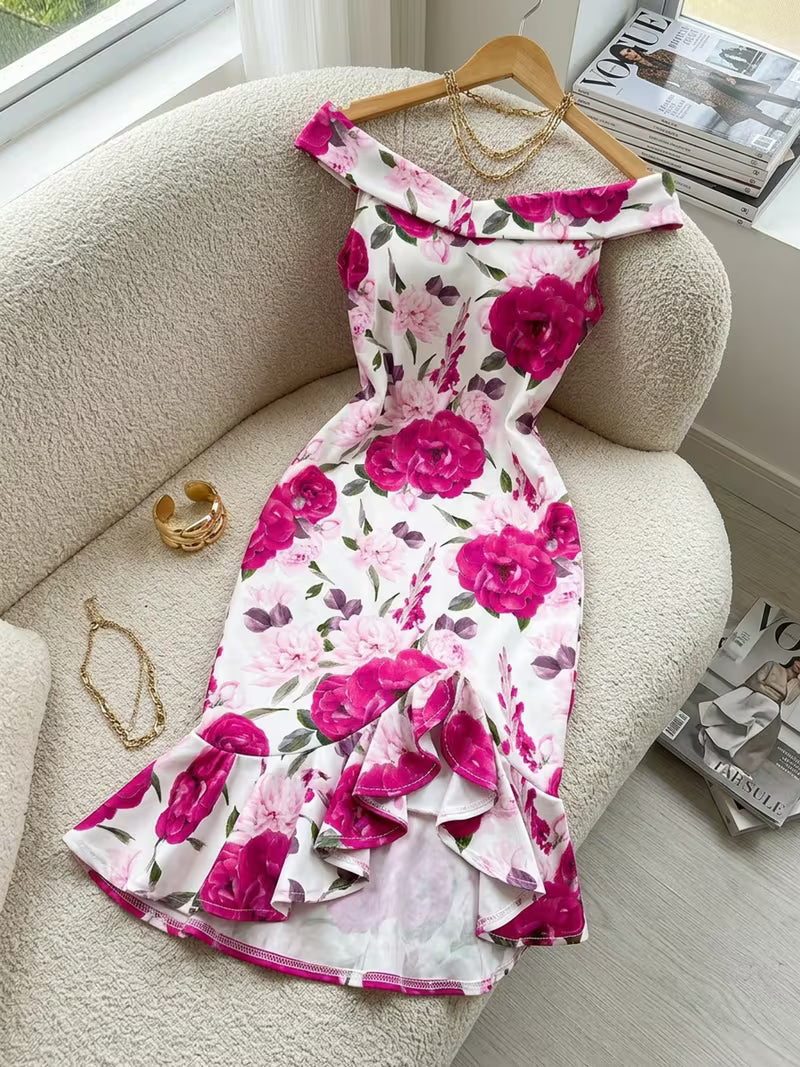 Women's Plaid Print Ruffle Hem Dress
