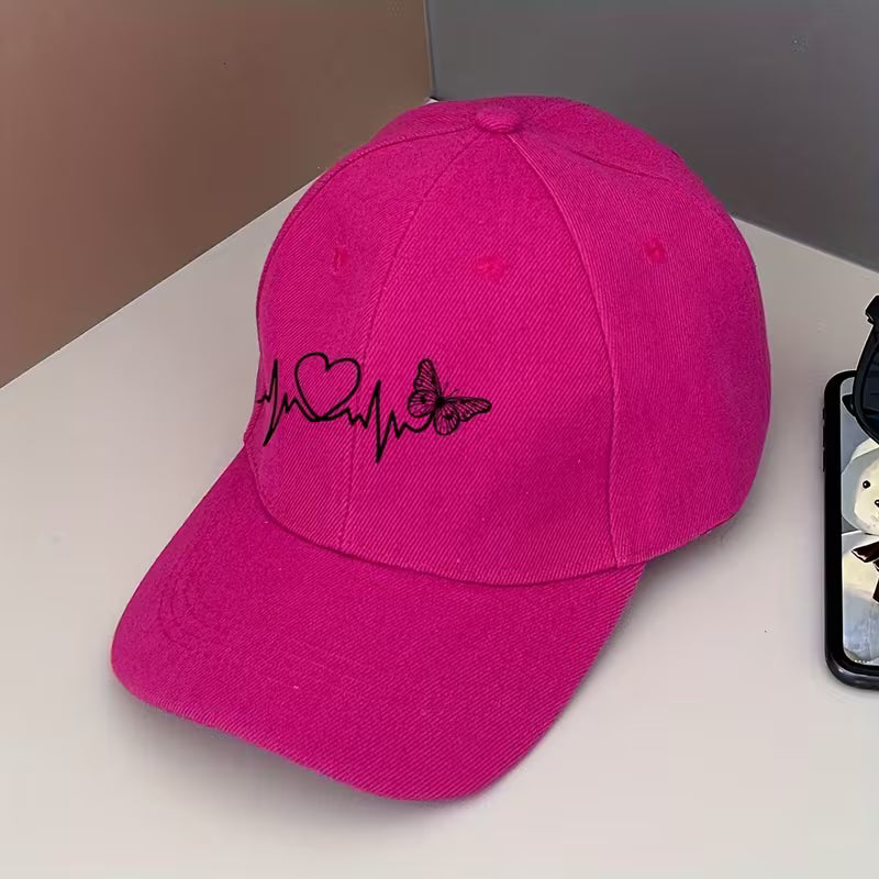 Women's Pink Butterfly Print Baseball Cap