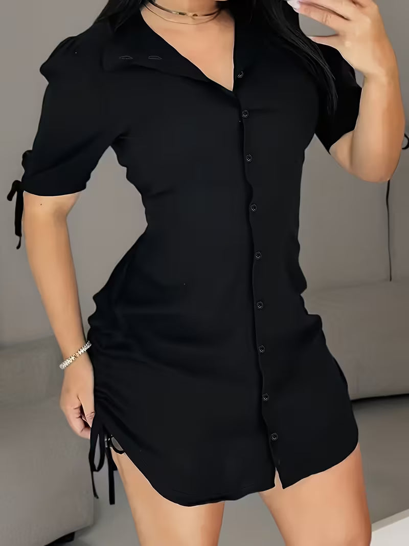 Women's Elegant Short Sleeve Shirt Dress with Belt
