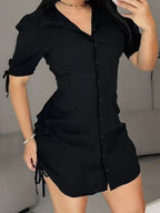 Women's Elegant Short Sleeve Shirt Dress with Belt