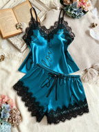 Women's Contrast Lace Letter Print Pajama Set