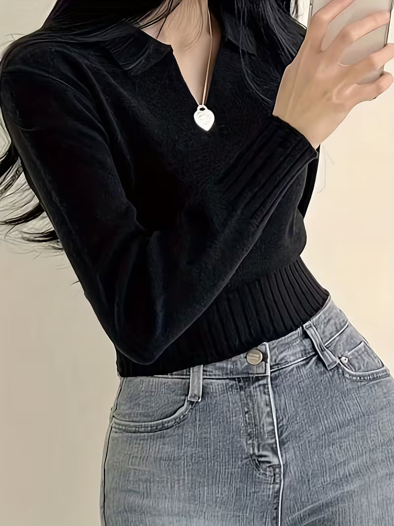 Women's Casual V-Neck POLO Sweater