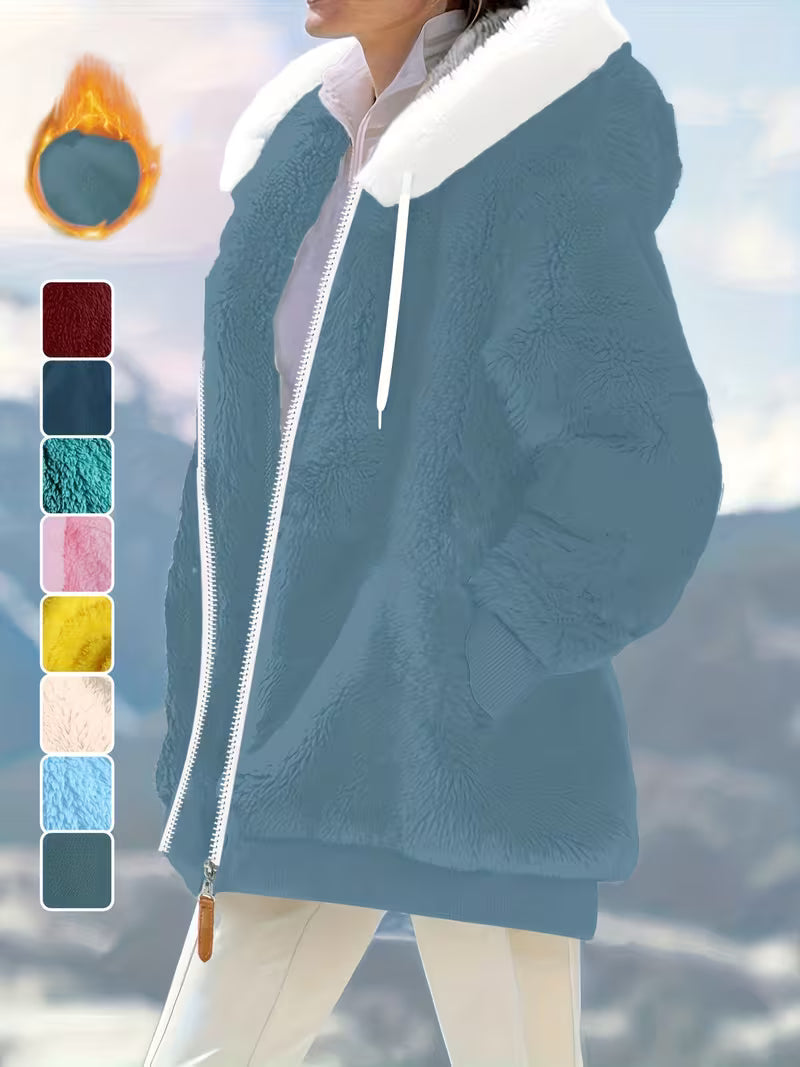 Women's Plus Size Plush Fleece Zip-Up Hooded Jacket