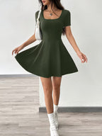 Women's Solid Color Square Neck Short Sleeve Dress