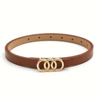 Women's 3-Pack Skinny PU Belts, 3-Ring Buckle