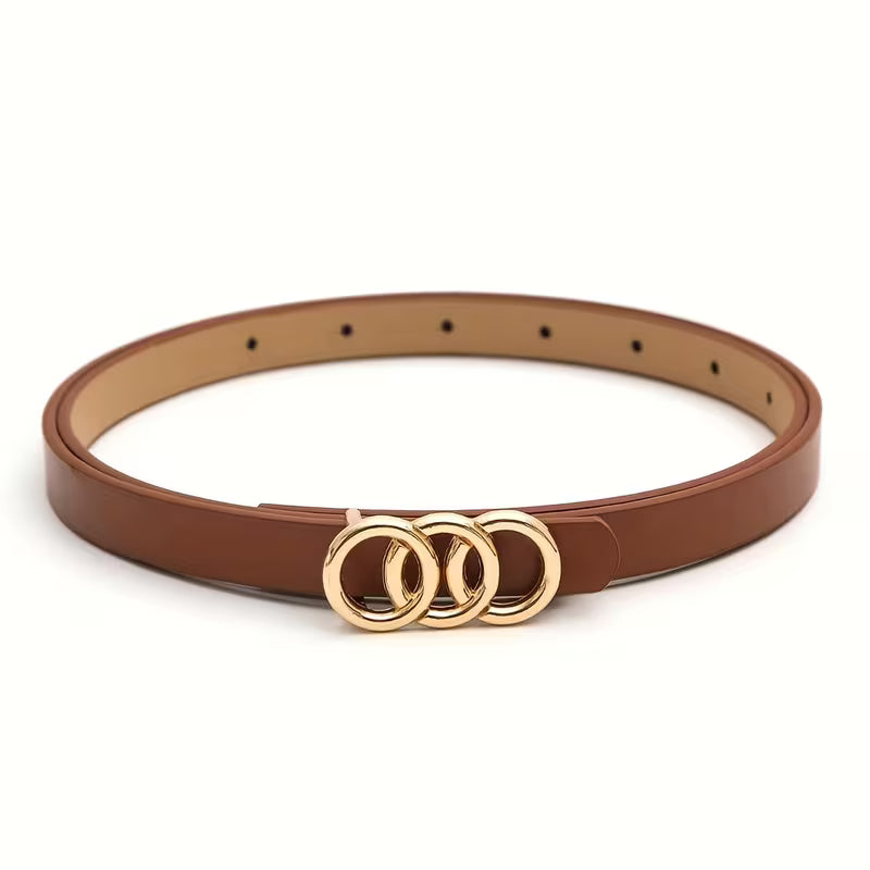 Women's 3-Pack Skinny PU Belts, 3-Ring Buckle
