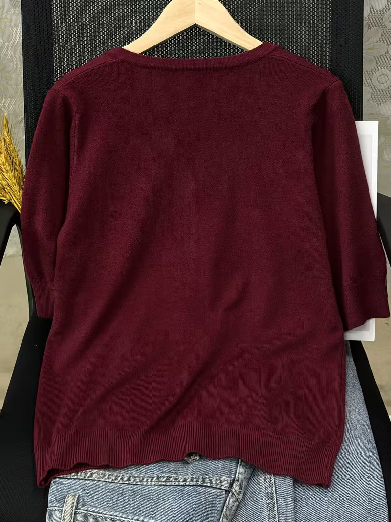Women's Solid V-Neck T-Shirt, Lightweight Loose Fit