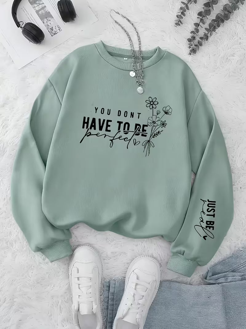 Women's Floral & Letter Print Round Neck Sweatshirt