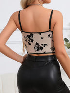 Women's Semi-Sheer Boned Corset Top with Lace Trim