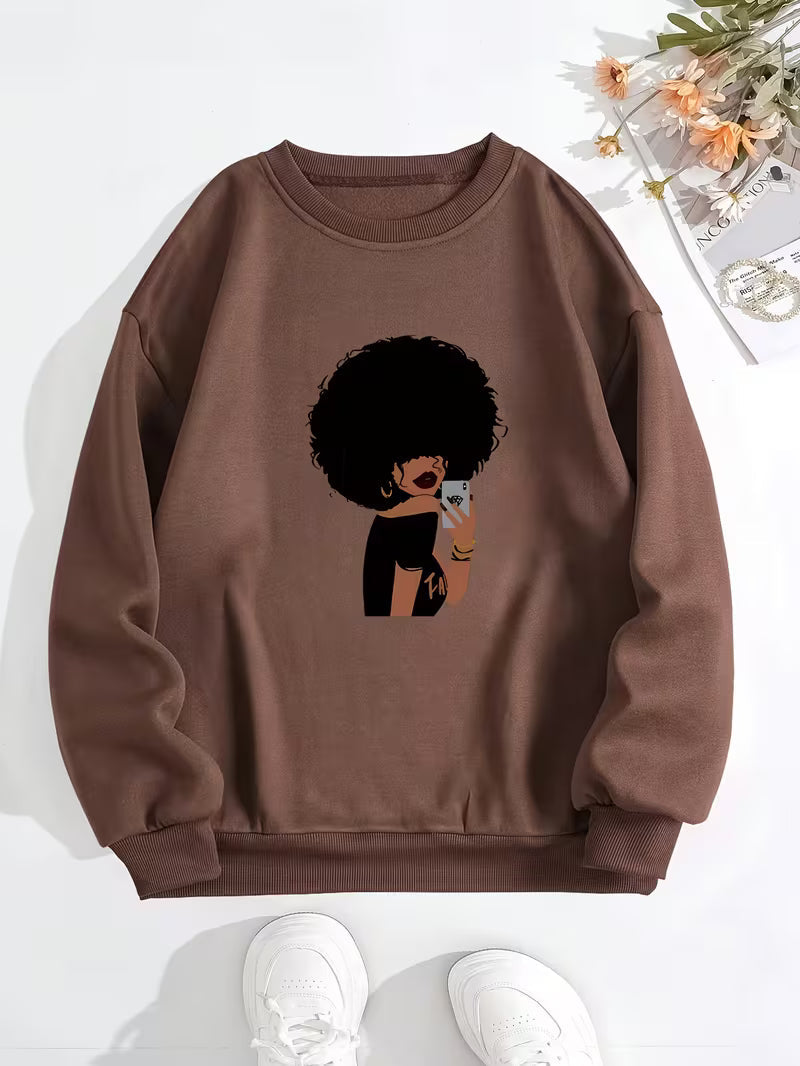 Women's Fleece-Lined Portrait Print Sweatshirt