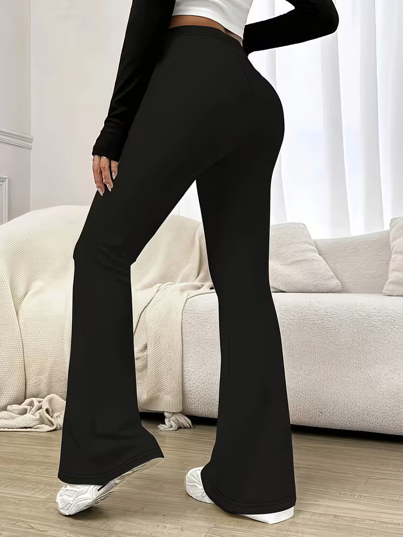 Women's Solid Color High-Waist Flared Pants