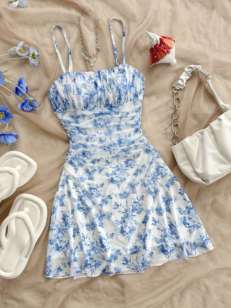 Women's Floral Mesh Backless Vacation Dress