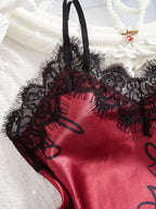 Women's Contrast Lace Letter Print Pajama Set