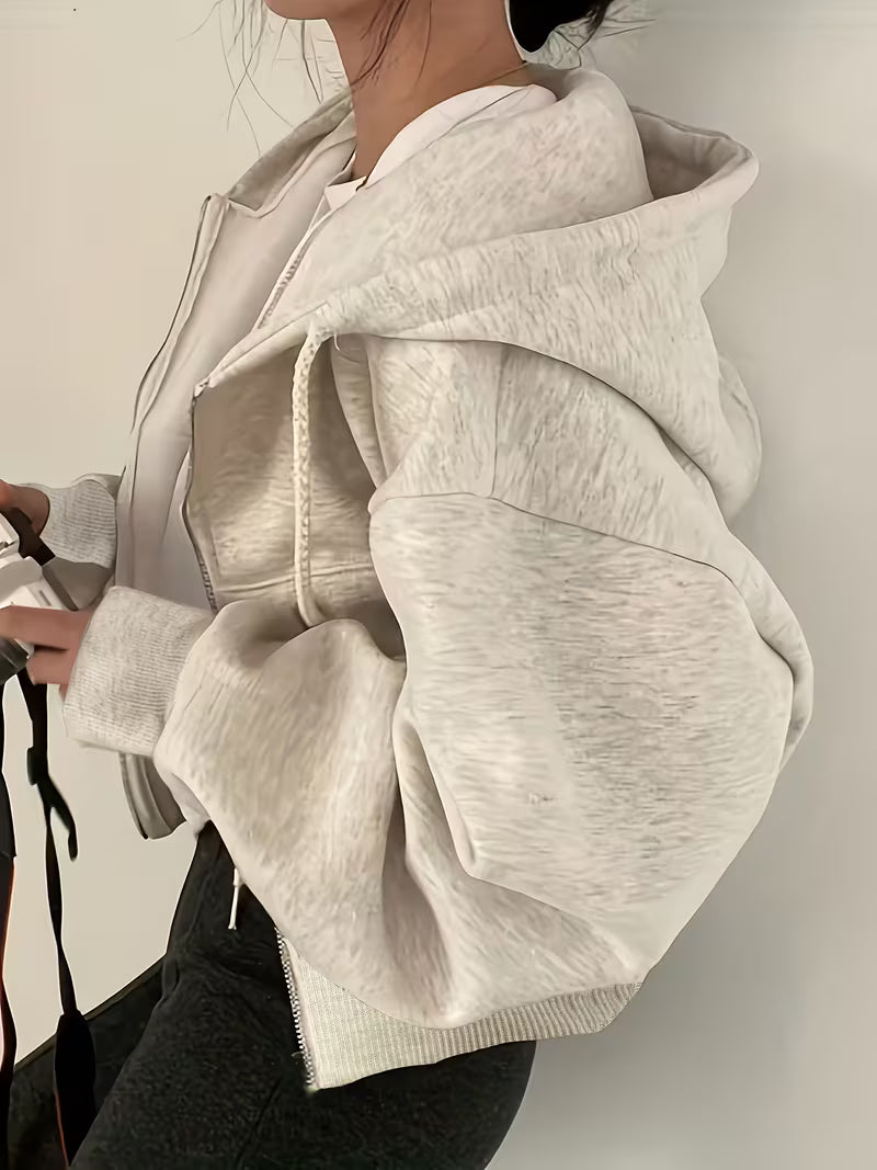 Women's Bat-Sleeve Zip-Up Hooded Cardigan