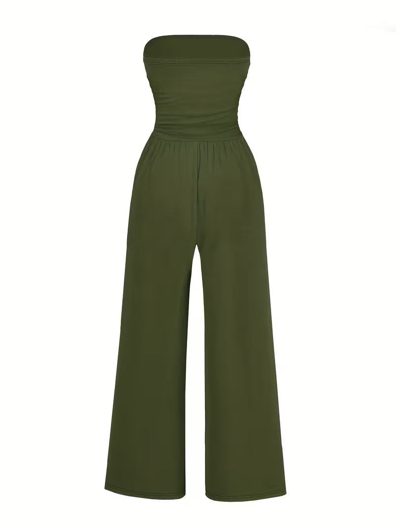 Women's Printed Tube Top Straight-Leg Jumpsuit