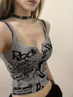 Women's Punk Print Stretch Crop Top
