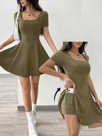 Women's Solid Color Square Neck Short Sleeve Dress