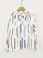Women's Striped Long-Sleeve Shirt with Stand Collar