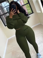 Women's Letter Embroidery Sweatshirt & Skinny Pants Set
