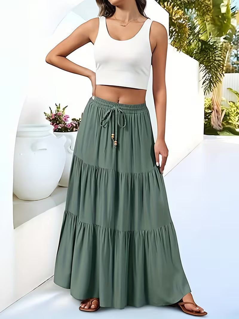 Women's Pleated High-Waist A-Line Beach Skirt