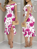 Women's Plaid Print Ruffle Hem Dress