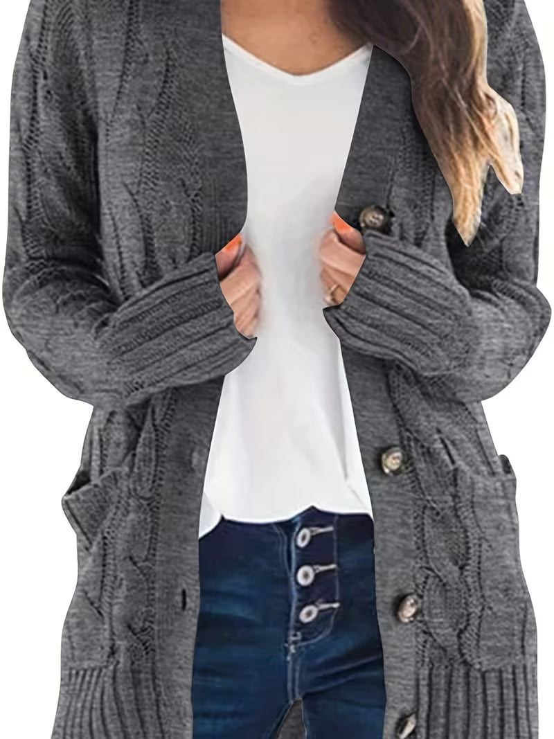 Women's Olive Green Cable Knit Cardigan